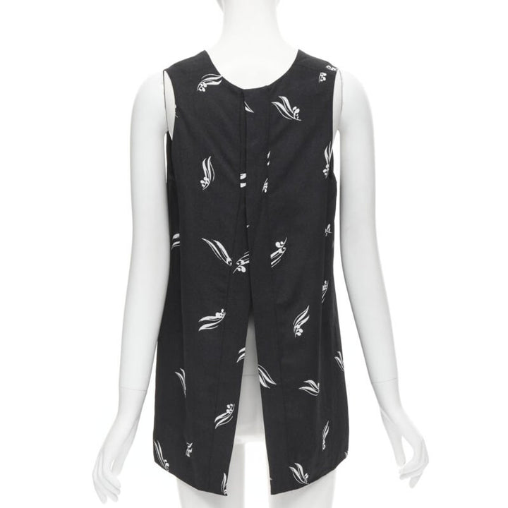 MARNI black white print crepe open split back sleeveless top IT40 S