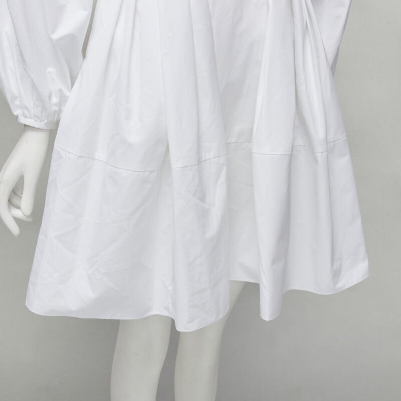 ALEXANDER MCQUEEN white cotton silver zip front puff sleeve flared dress IT36 XS