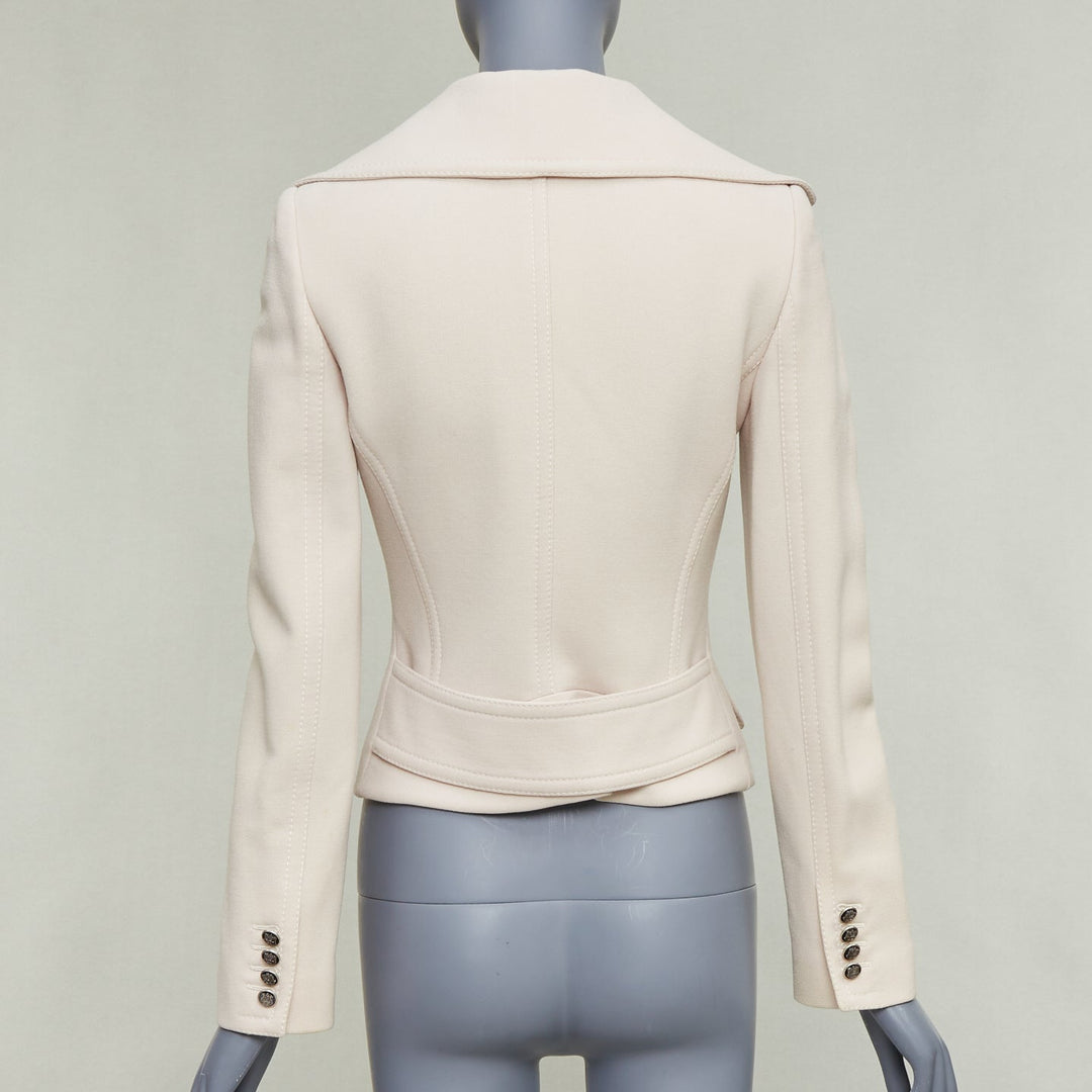 DOLCE GABBANA cream virgin wool tulip collar cropped blazer IT36 XXS