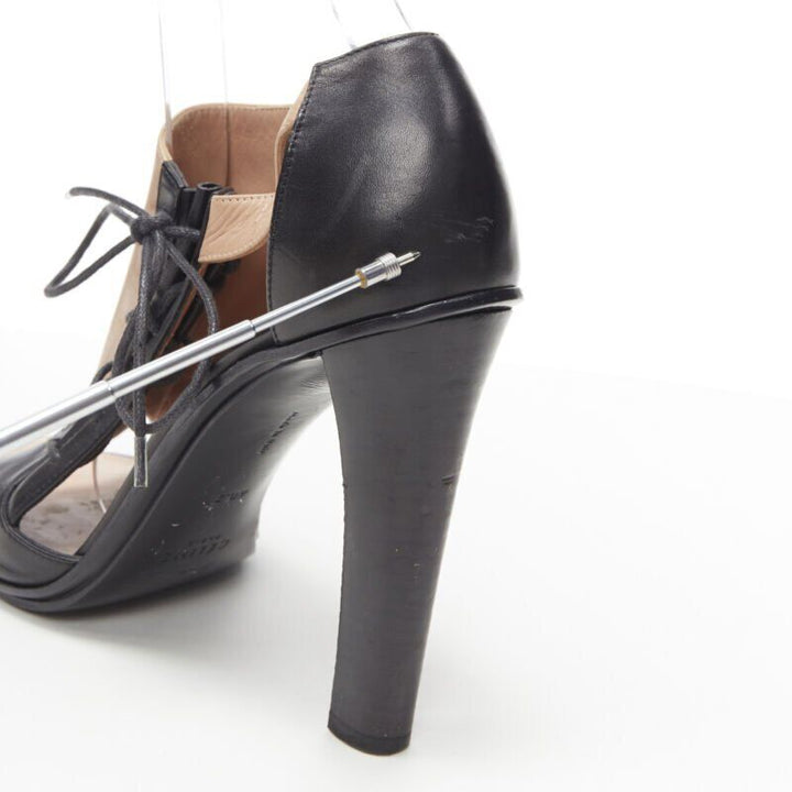 OLD CELINE Phoebe Philo black nude leather lace open side peep toe bootie EU40.5