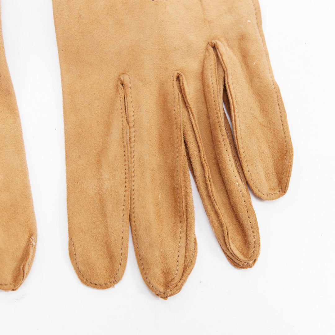 GIORGIO ARMANI brown suede V topstitch short gloves M