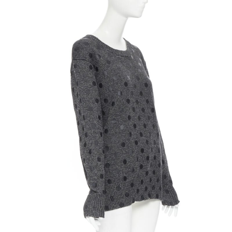 MARKUS LUPFER cotton blend knit grey polka dot printed oversized sweater L