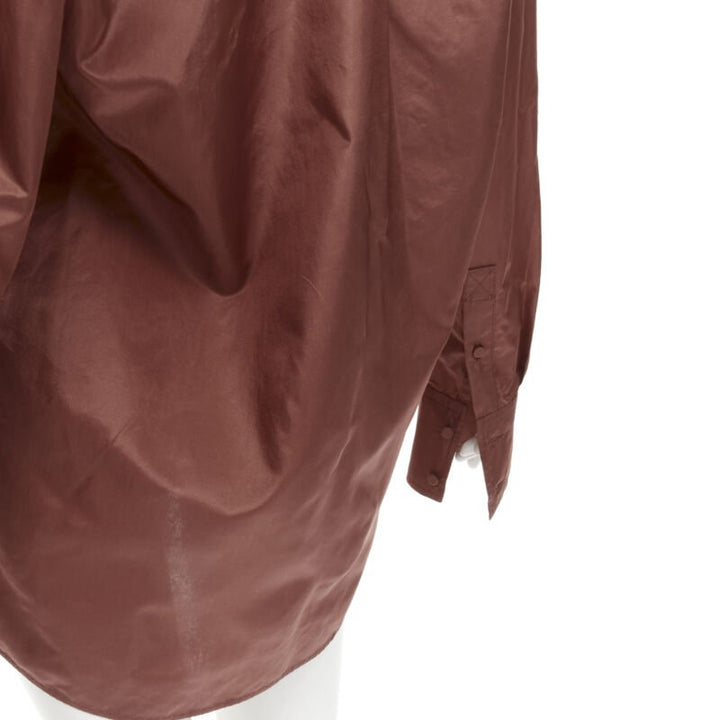 VALENTINO 2022 Runway brown silk taffeta wide collar neck tie shirt IT38 XS