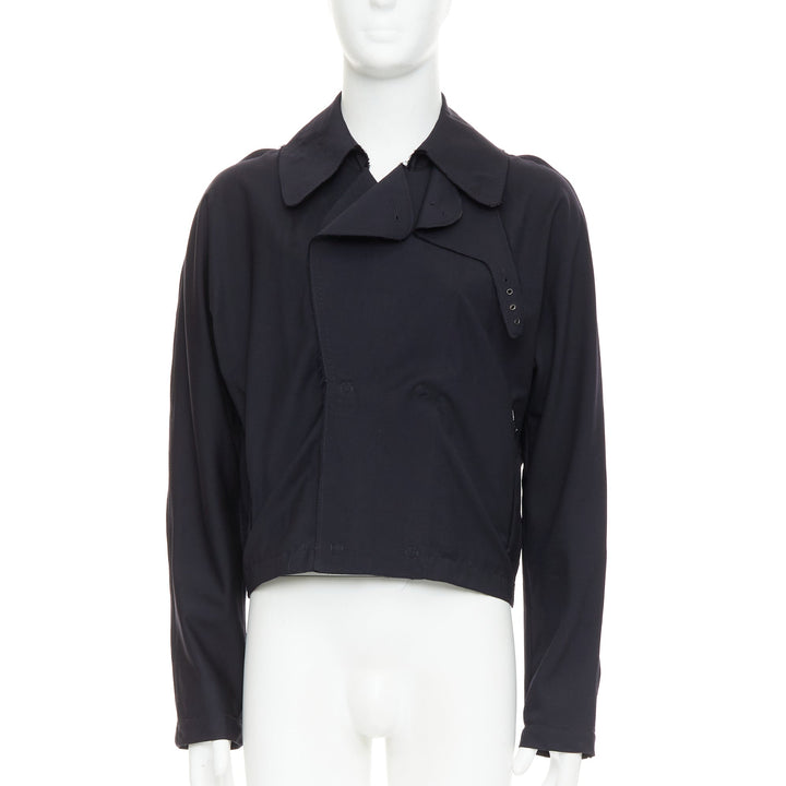 LANVIN navy wool trench coat inspired interfaced bomber jacket FR48 M