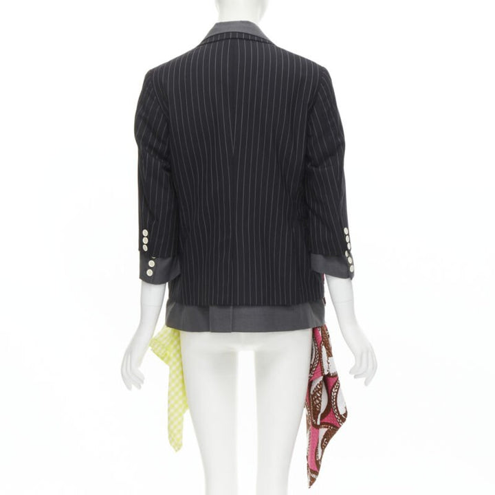 Runway COMME DES GARCONS 2007 double layer grey pinstripe draped blazer jacket M