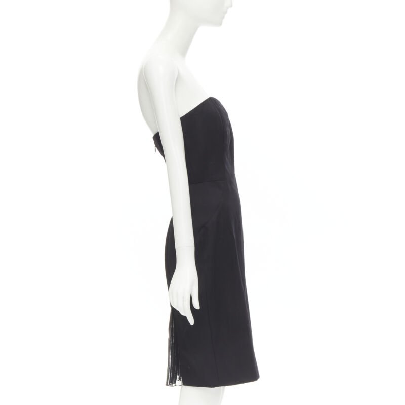 ALEXANDER WANG black built in corset strapless leather pleat back dress US4 S