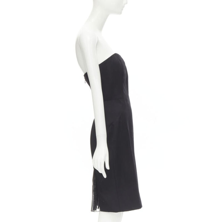 ALEXANDER WANG black built in corset strapless leather pleat back dress US4 S