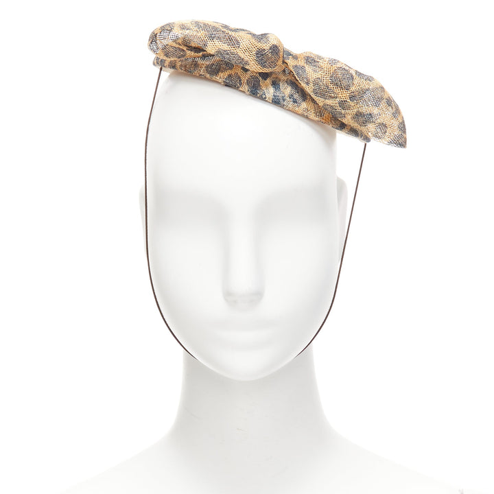 MARIE MERCIE brown leopard print bow fascinator hat