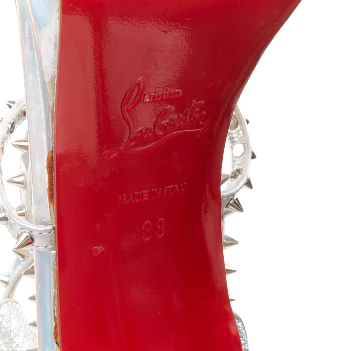 CHRISTIAN LOUBOUTIN Lurex Choca Lux 120 silver glitter studded sandal EU38