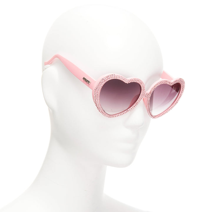 A-MORIR pink crystal encrusted heart shape silver logo sunglaseses
