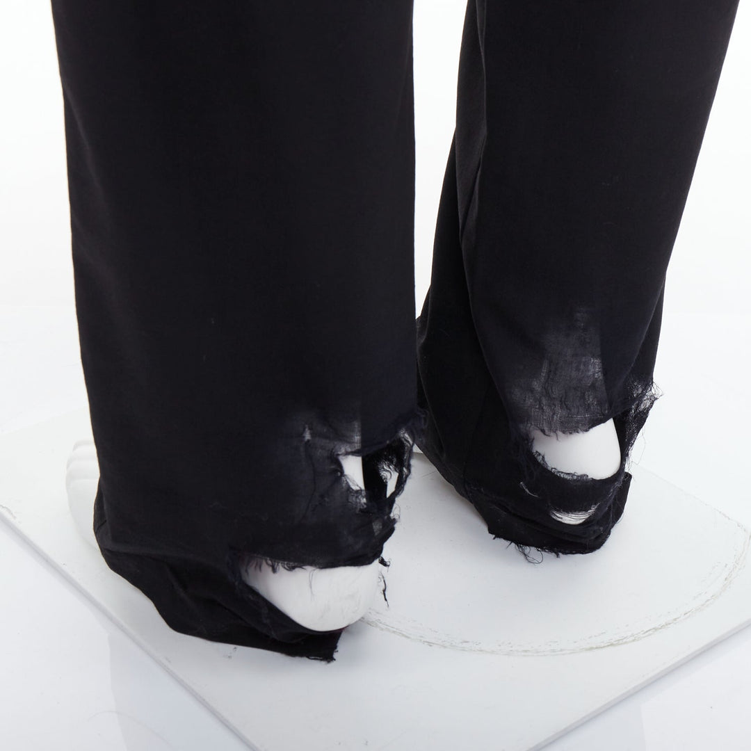 YOHJI YAMAMOTO black invisible drawstring distressed hem wide pants JP4 XL