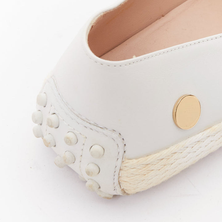 TOD'S white gold mirror polka dot leather espadrille loafers EU36
