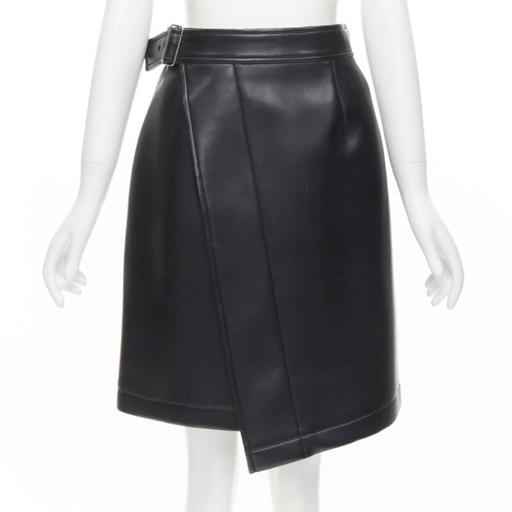 COMME DES GARCONS Vintage black faux leather silver buckle wrap skirt M