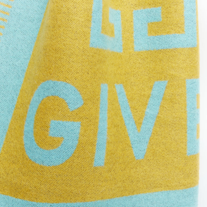 GIVENCHY mustard mint green wooly black fringe big logo long scarf
