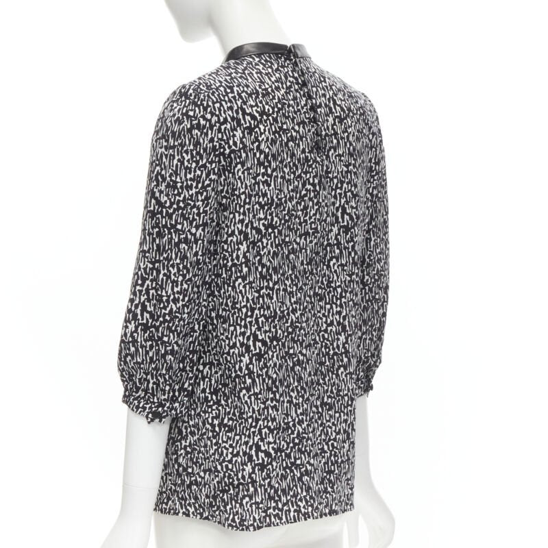 SAINT LAURENT Hedi Slimane 2012 black pleated leather bib silk blouse FR38 S