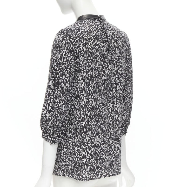 SAINT LAURENT Hedi Slimane 2012 black pleated leather bib silk blouse FR38 S