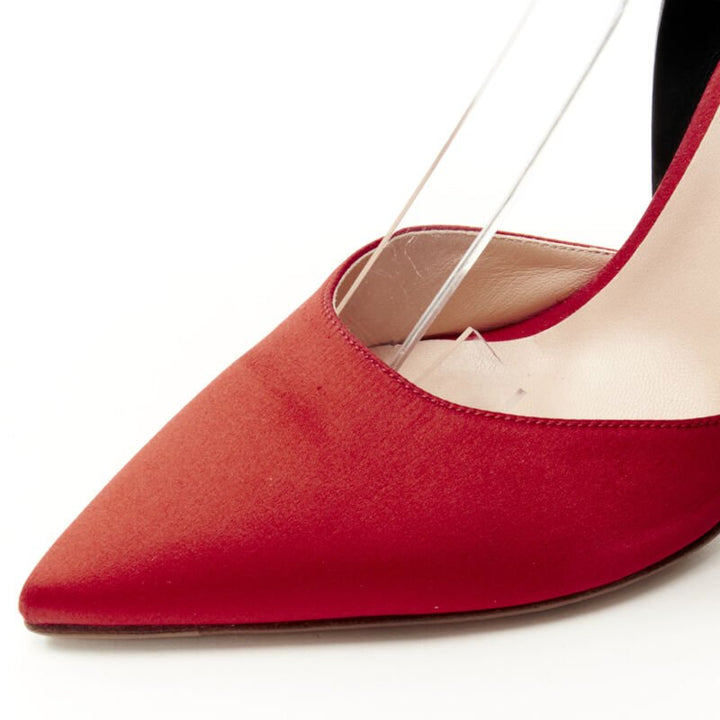 MONSE Runway red satin black punk ankle strap pump EU39