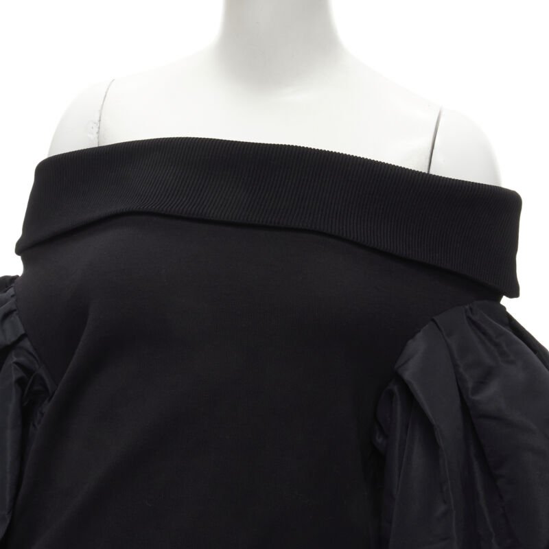 ALEXANDER MCQUEEN cotton black ultra puff sleeve off shoulder sweater IT38 XS