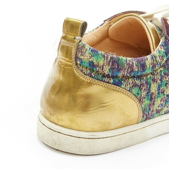 CHRISTIAN LOUBOUTIN Gondola gold jacquard strass crystal toe low sneaker EU38.5