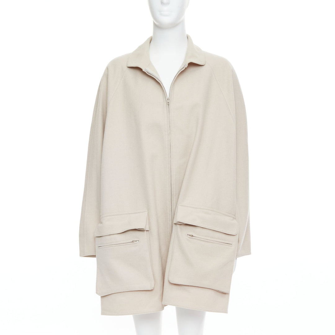 YOHJI YAMAMOTO stone grey wooly pocketed zip up boxy coat M