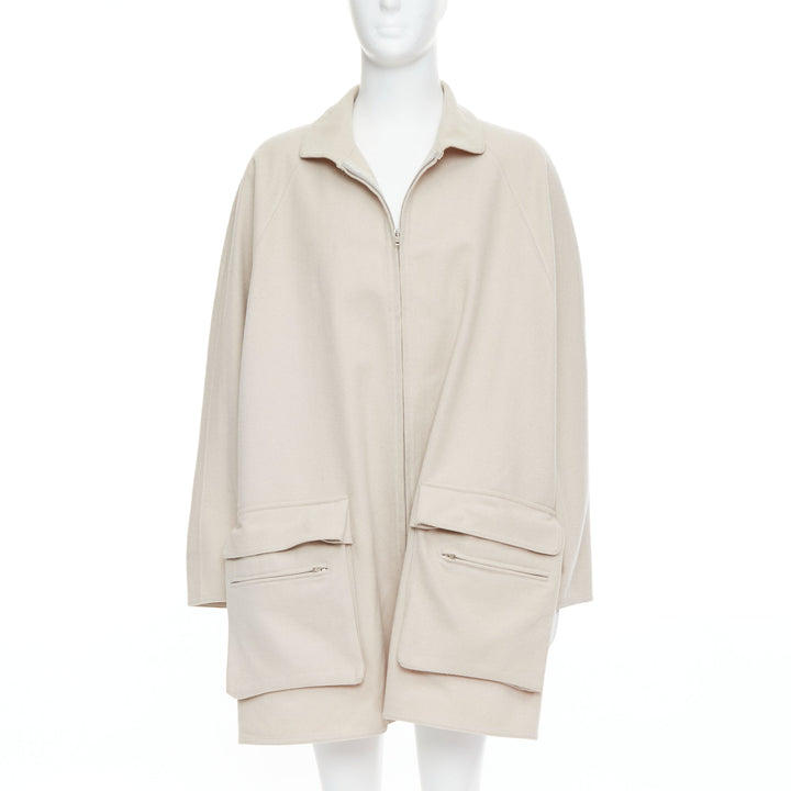 YOHJI YAMAMOTO stone grey wooly pocketed zip up boxy coat M