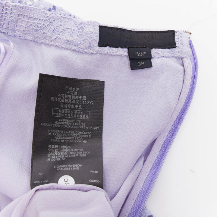 BURBERRY Runway lilac purple cotton blend lace belted pencil skirt IT36 XXS