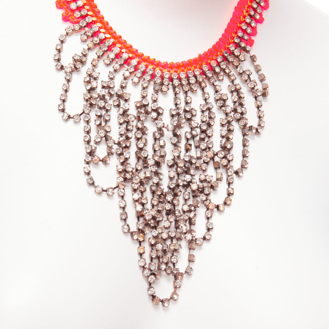 VANESSA ARIZAGA neon orange rope clear crystal chandelier short necklace