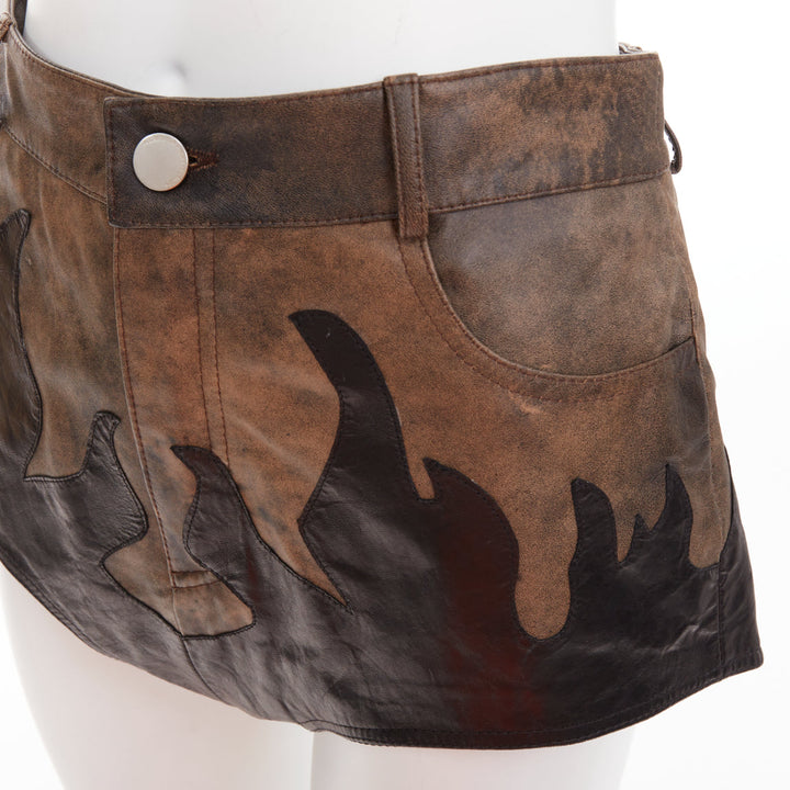 ALESSANDRA RICH brown black sheepskin leather patchwork flame shorts IT40 S