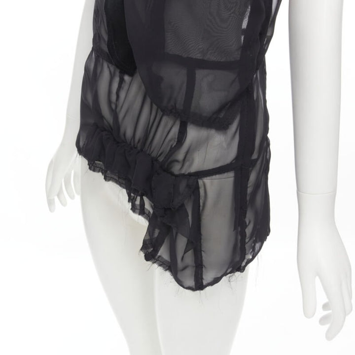 COMME DES GARCONS 2009 black sheer velvet patchwork bumps raw sleeveless vest M