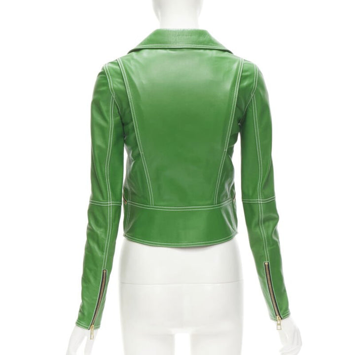LOEWE JW ANDERSON kelly green leather moto biker jacket S