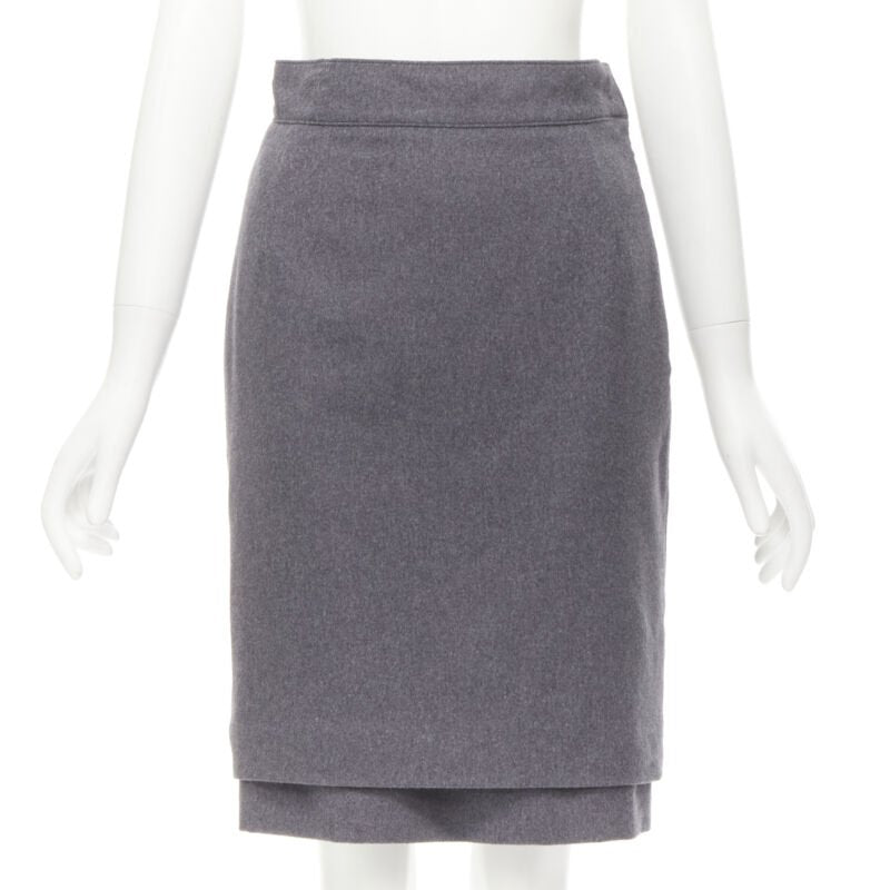 OSCAR DE LA RENTA grey wool double layered hem pencil skirt US2 XS