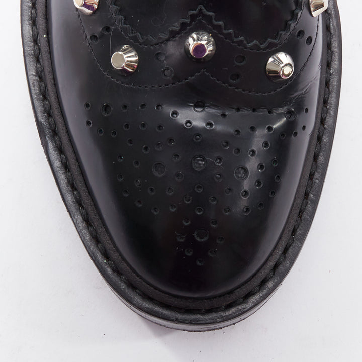 BALENCIAGA black silver studded brogue chelsea ankle boots EU38