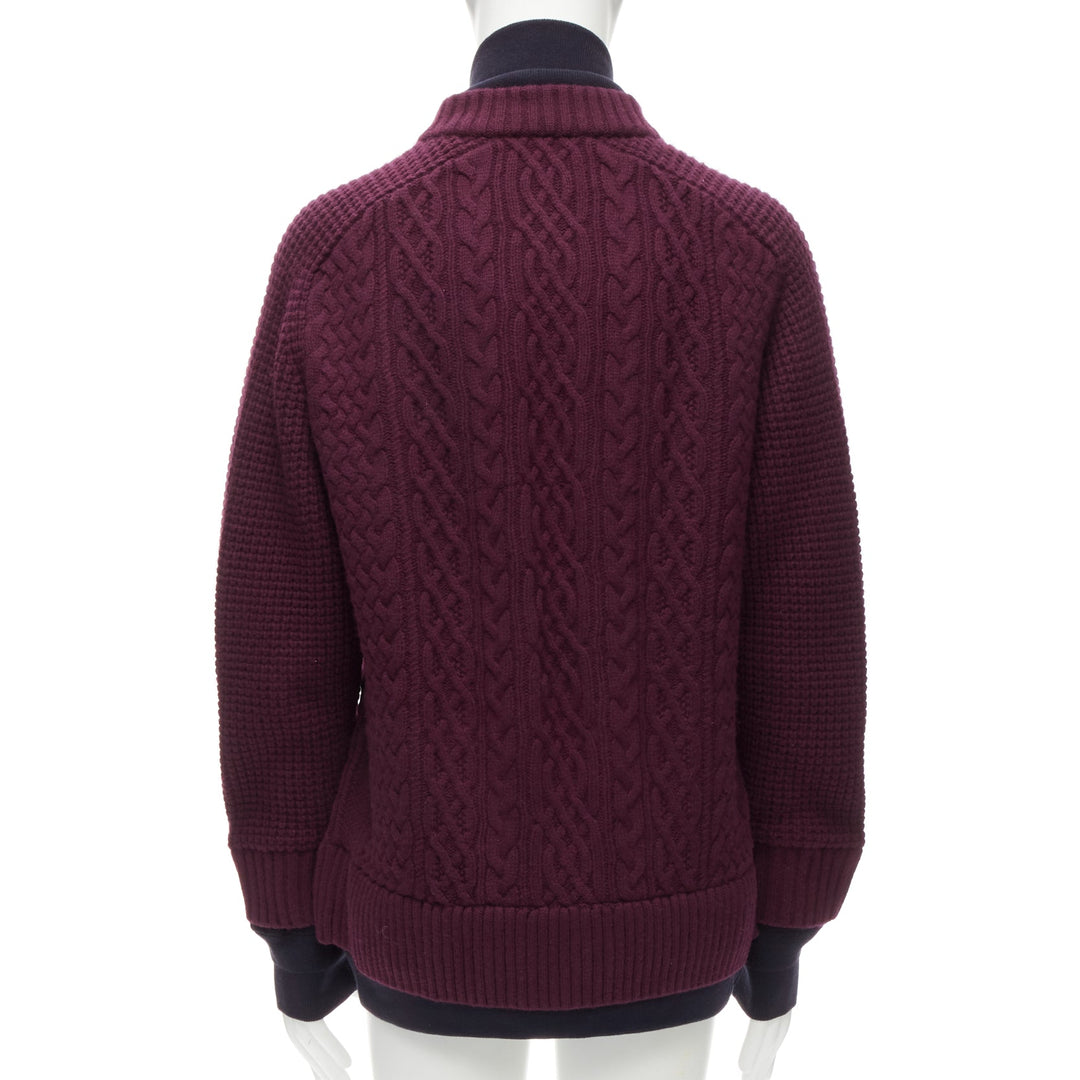 SACAI 2016 burgundy 100% wool cable knit layered hem cardigan JP3 L