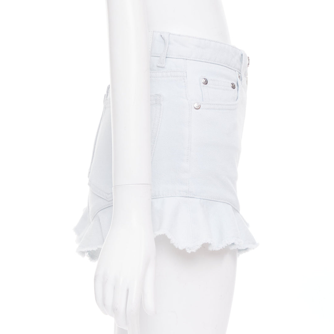MSGM light blue washed ruffle hem zipper front mini shorts IT38 XS