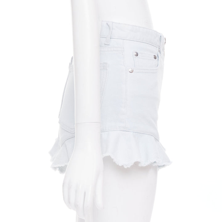 MSGM light blue washed ruffle hem zipper front mini shorts IT38 XS