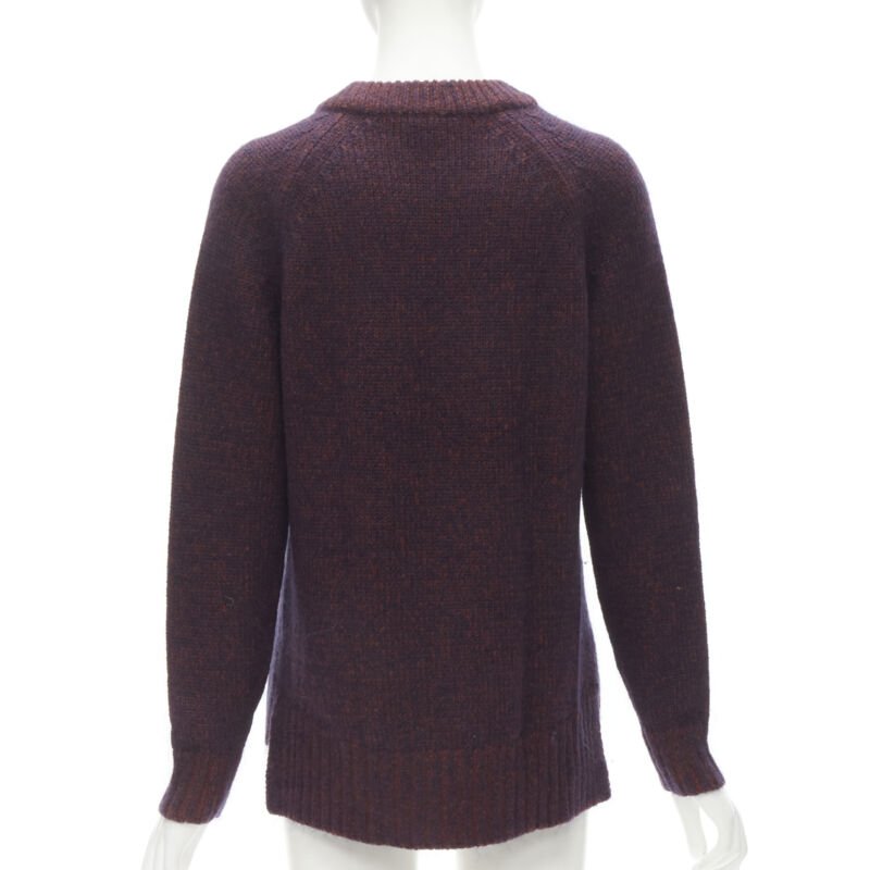 THEORY burgundy navy wool mohair knit step hem sweater S