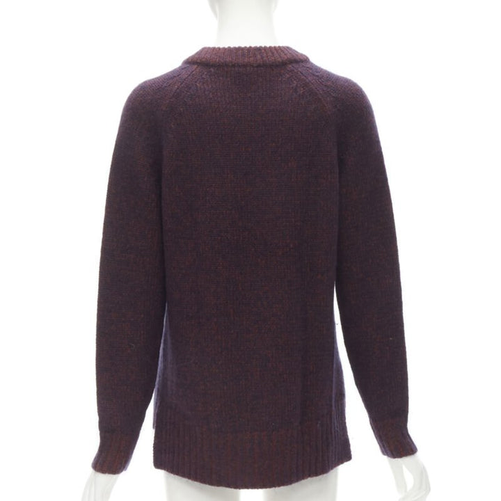 THEORY burgundy navy wool mohair knit step hem sweater S