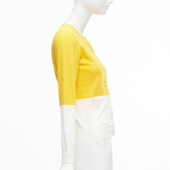 STELLA MCCARTNEY yellow white colorblock cotton pocketed cardigan sweater 12y