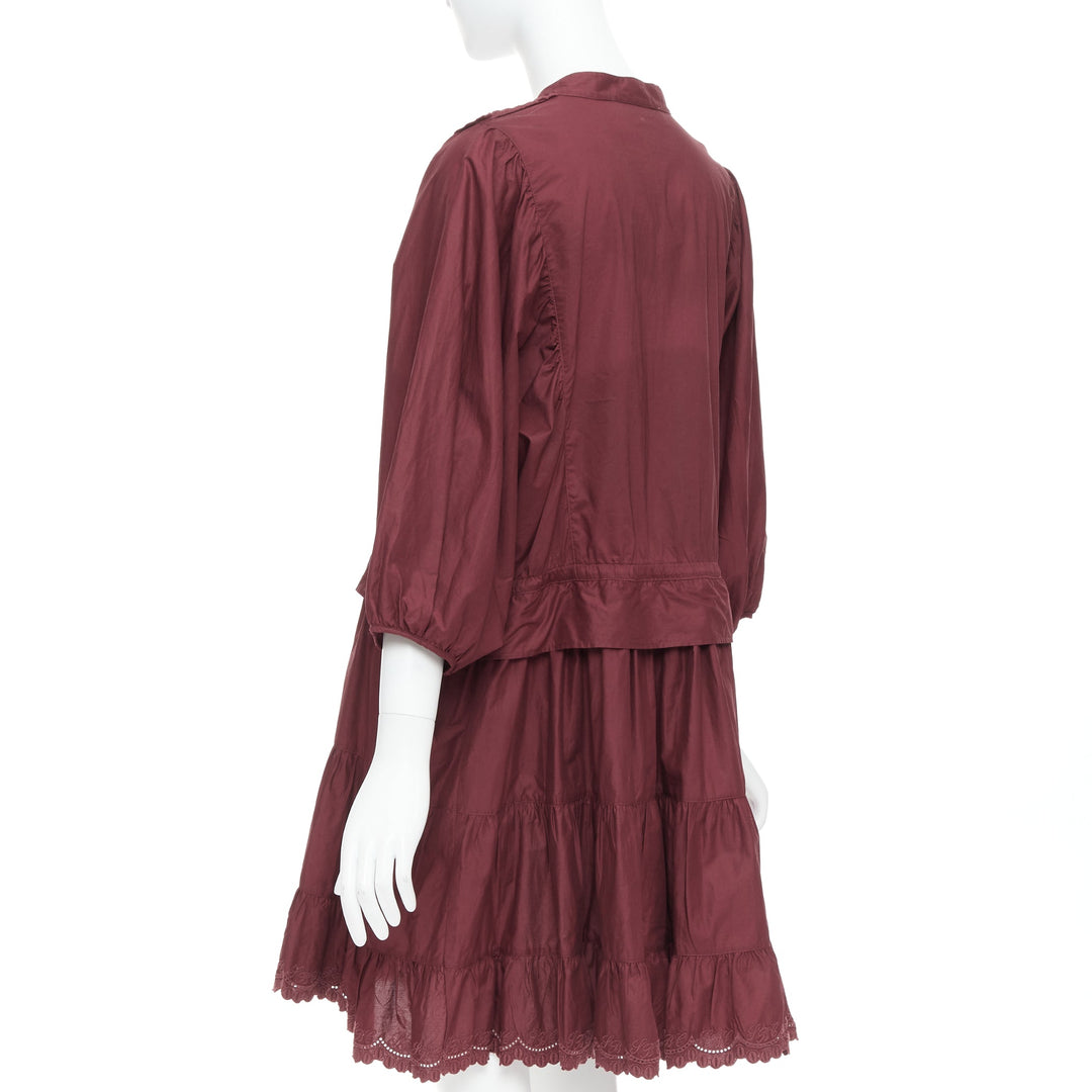 SEE BY CHLOE 616 smoked red cotton SBC scallop trim shirt dress FR40 L