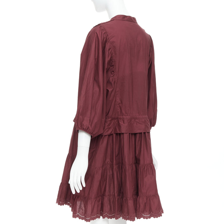 SEE BY CHLOE 616 smoked red cotton SBC scallop trim shirt dress FR40 L