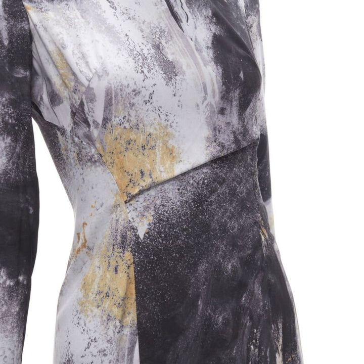 HELMUT LANG abstract grey gold paint stroke print mini dress S