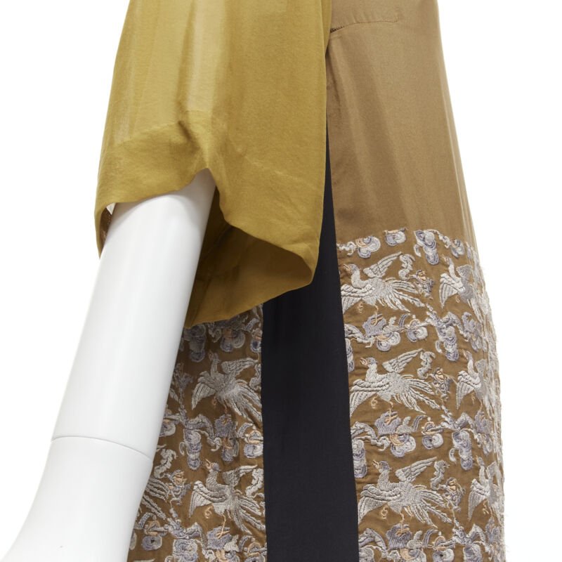 DRIES VAN NOTEN 2012 gold oriental crane embroidery shift dress FR36 S