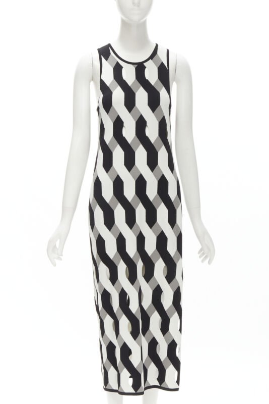 RAG & BONE black grey geometric woven cut out knitted dress S