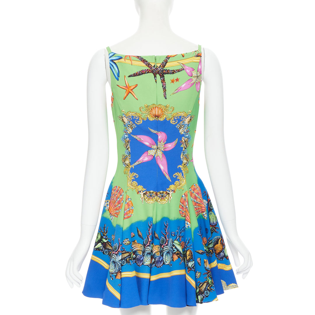 VERSACE 2021 Runway Tresor De La Mer green Medusa flared dress IT40 S
