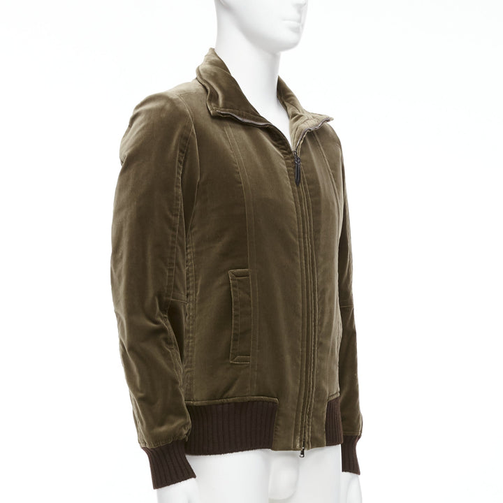 COSTUME NATIONAL smoked khaki cotton blend velvet panelled zip bomber IT50 L
