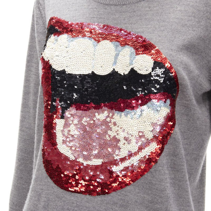 MARKUS LUPFER grey knit red lips sequins sweater S