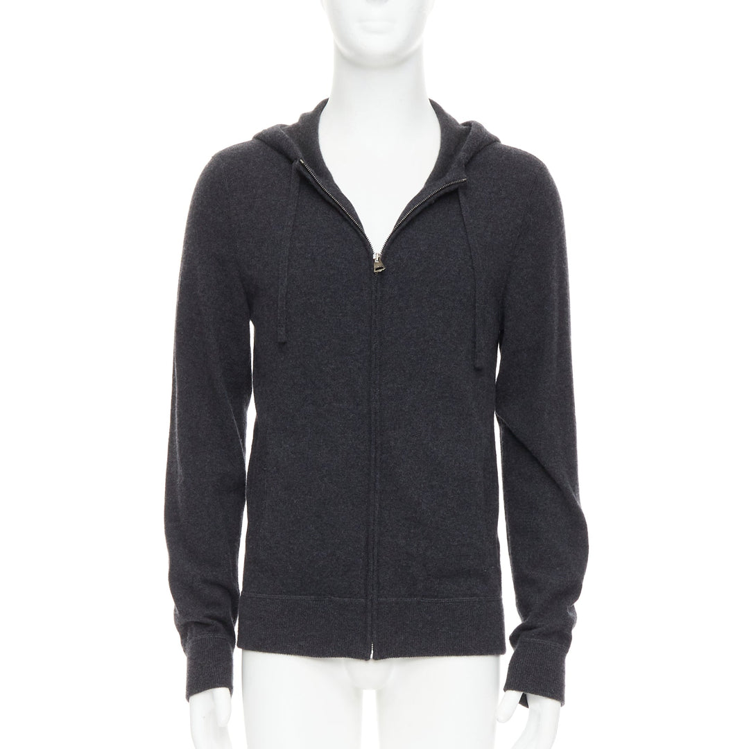 DOLCE GABBANA 100% cashmere grey silver logo zip hoodie IT48 M
