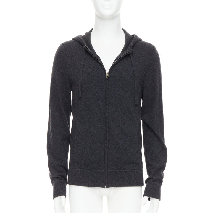 DOLCE GABBANA 100% cashmere grey silver logo zip hoodie IT48 M