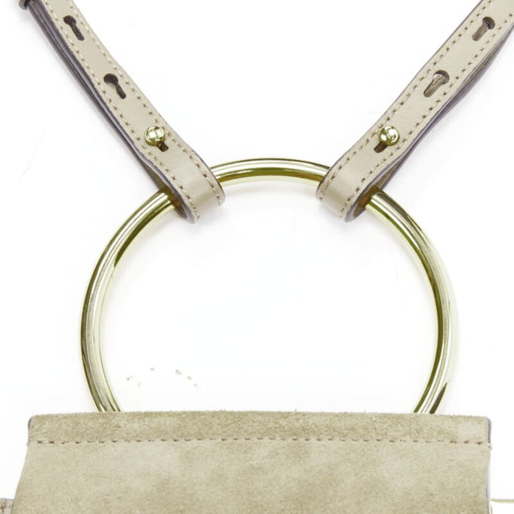CHLOE Faye gold bangle bracelet ring chained crossbody grey suede leather bag