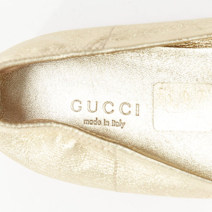 GUCCI metallic light gold Horsebit buckle round toe ballerina flats EU36